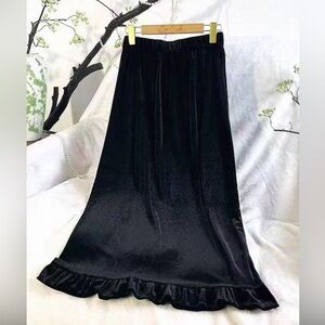 Black Velvet Maxi Skirt with Ruffle Hem